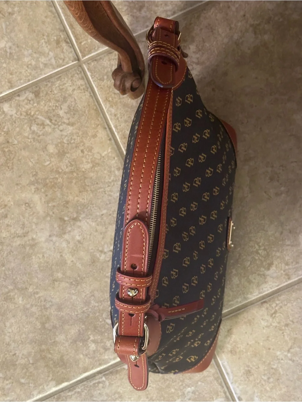 Dooney Bourke Brown Gretta DB Logo Monogram Hobo Shoulder Bag